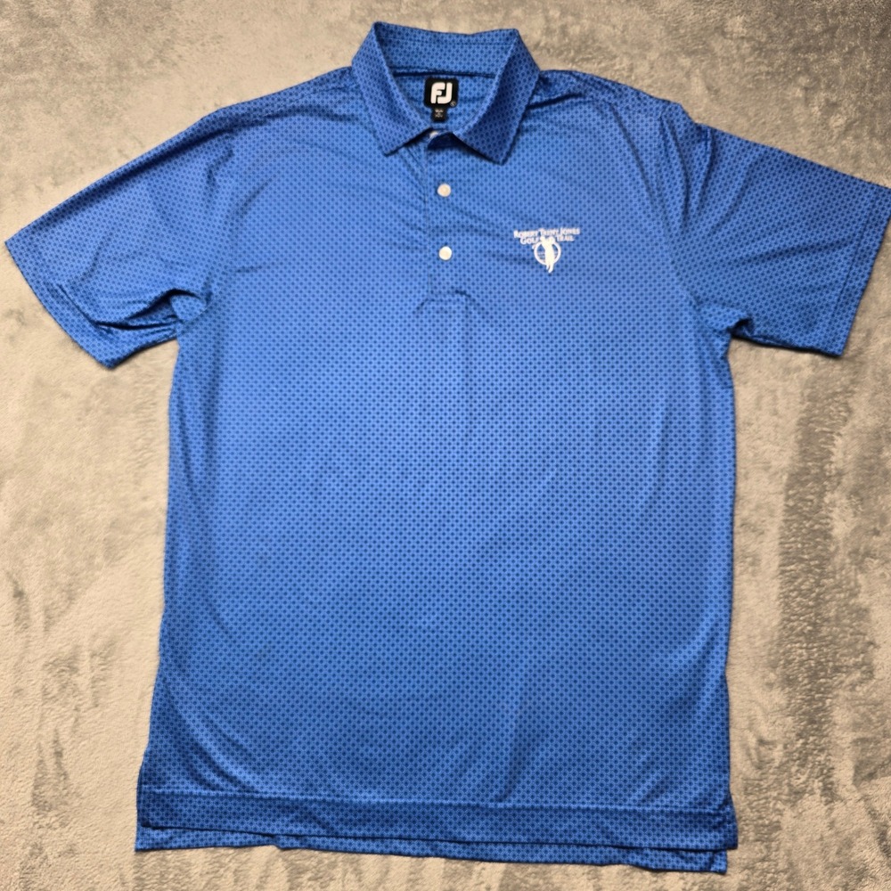 FootJoy Geometric Print Polo Shirt Mens LG Robert Trent Jones Golf Trail Logo
